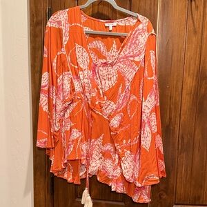 Maurices Orange and Pink Floral Blouse